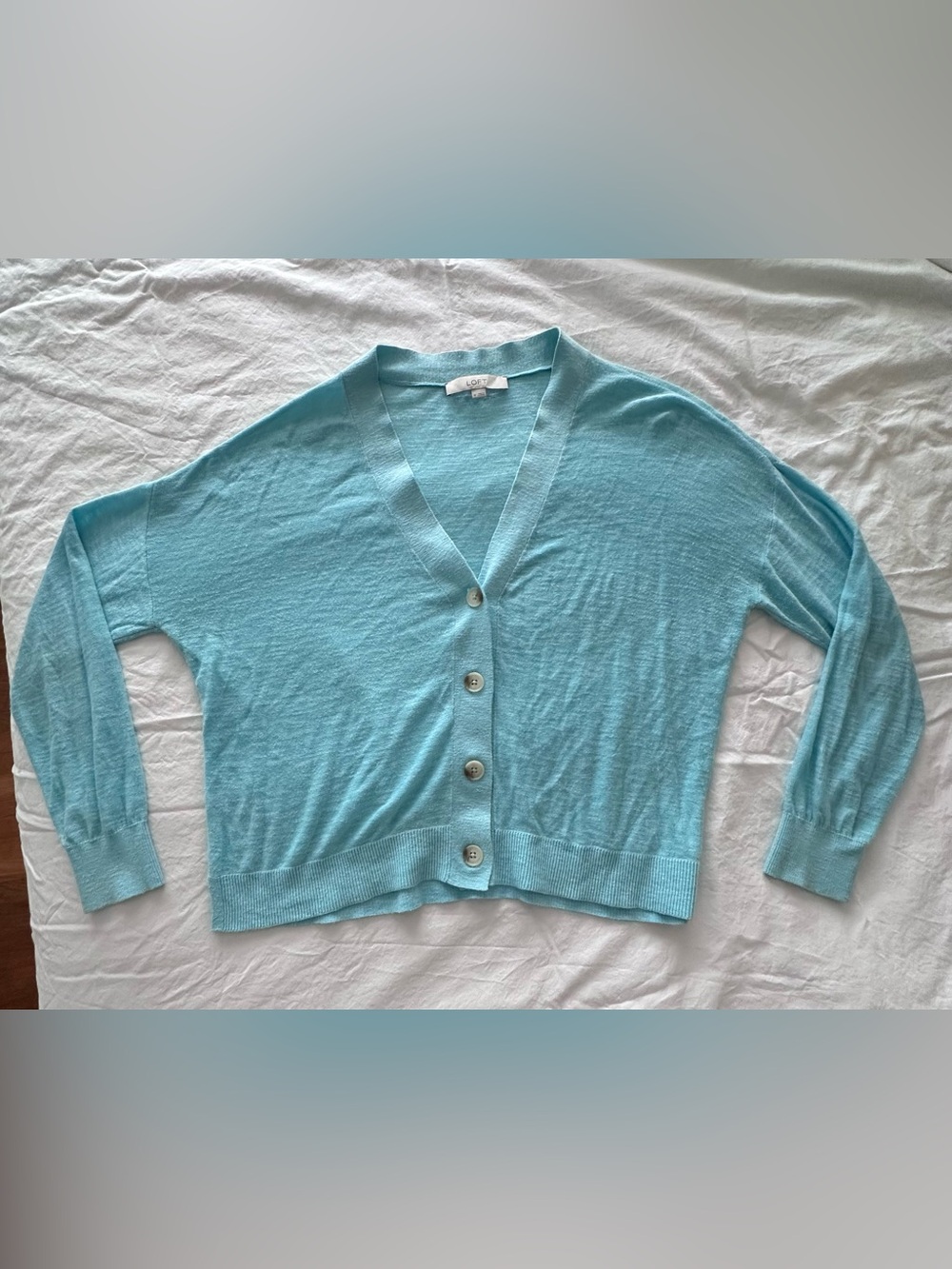 LOFT Aqua Blue V-Neck Button Cardigan